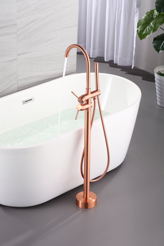 WEBO Vrijstaande Badmengkraan met staafhanddouche en 150cm doucheslang Koper Badkraan Rio