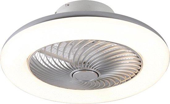 QAZQA clima - Design LED Dimbare Plafondventilator met lamp met Dimmer - 1 lichts - Ø 550 mm - Zilver - Woonkamer | Slaapkamer | Keuken