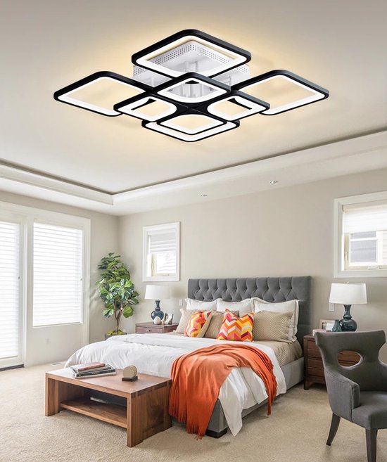 LED Bluetooth | 4x4 Kroonluchter | Zwart | Afstandsbediening | Smart Lamp | Dimbaar Met App | Plafondlamp | Woonkamerlamp | Moderne lamp | Plafonniere