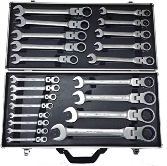 Flexibele moersleutel, steek ratel set 22 delig Kraft World