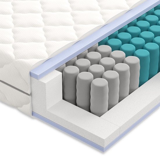 Matras 180 x 200 cm - Hoogte 21cm - Pocketvering matras 180x200 met 7 zones - Ergonomisch - stevig - Matras 180x200 Tweepersoons - Ademende Matrassen 180 x 200 Koudschuim matras geveerd