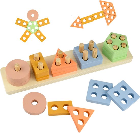 Lamlingo Montessori Sorteerspel, speelgoed, met opbergdoos, voor kinderen van 1/2/3 jaar, kleurrijk, 25-delig