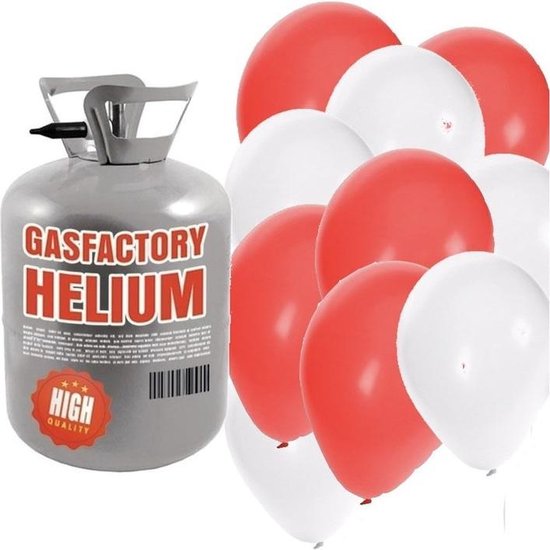 Helium tank met rood en witte ballonnen - Bruiloft - Heliumgas met ballonnen voor bruiloft