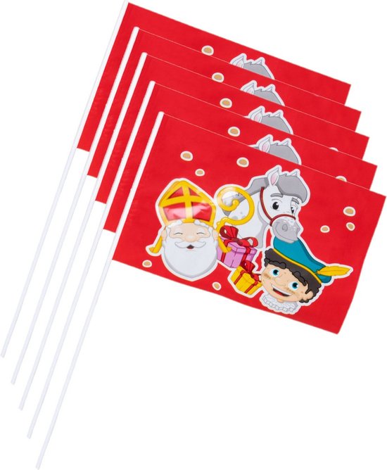 Voordeelpakket van 100x stuks Sinterklaas zwaaivlaggetjes Sint en Piet 40 cm
