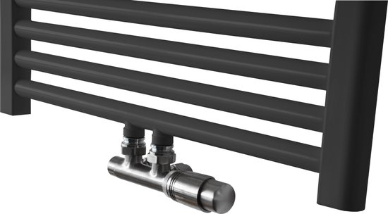Radiator aansluitset Onderblok Wiesbaden Riko set thermostatisch haaks-rechts geborsteld.staal