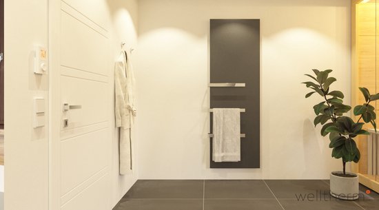 Welltherm luxe badkamerverwarming elektrische 660 Watt, inclusief eenzijdig open handdoek droger | Zwart Metaal