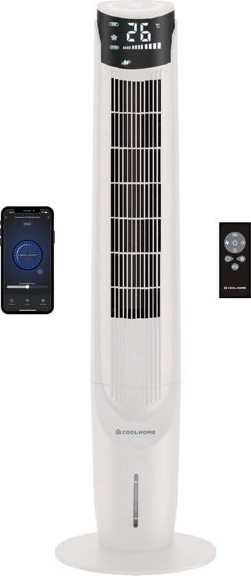 CoolHome AC2209 Aircooler- Luchtkoeler met draaifunctie - Met App en Afstandsbediening - Incl. Koelelementen - 108 CM - Dimbaar LED scherm - Wit