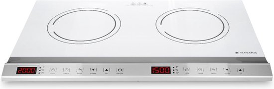Navaris dubbele inductiekookplaat 3500 W - 2 kookzones met timer en automatisch panherkenning - 2 pits inductie kookplaat - Draagbaar - Wit