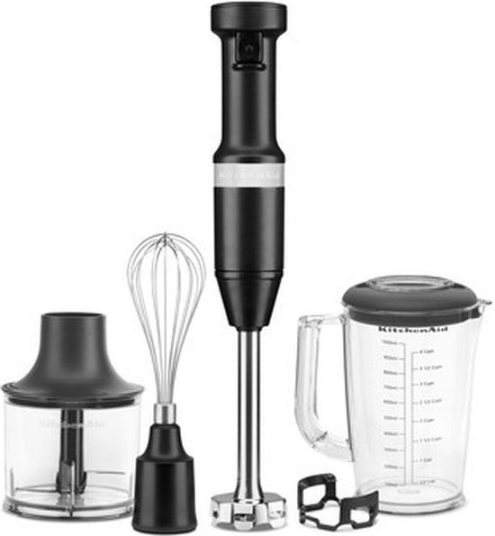 Professionele Kitchenaid Staafmixer Set 20cm - Matzwart - Garde + Hakmolen + Mengbeker + Panbeschermer