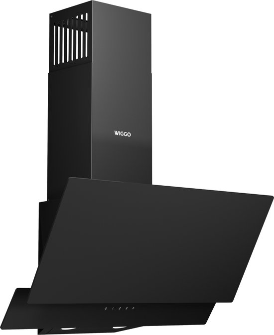 Wiggo WE-A642G(B) - Schuine afzuigkap - 60 cm - 626 m³/h - 4 standen - Energieklasse A - Zwart - Glas - Koolstoffilters meegeleverd