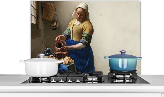 Spatscherm - Melkmeisje - Schilderij - Vermeer - Oude meesters - Keuken - Spatwand - Spatscherm keuken - 80x55 cm - Keuken achterwand