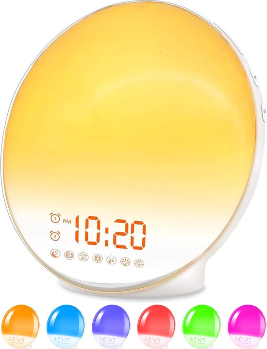 BrightLife Wake Up Light Wekker - Licht Wekker - Wekkerradio - 7 Kleuren - Slaaphulp