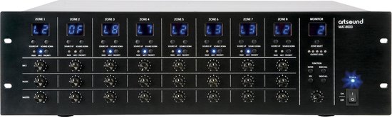 MAT-8000, 8x8 audio matrix + oproep, 70V/100V/4-16Ohm, 3U