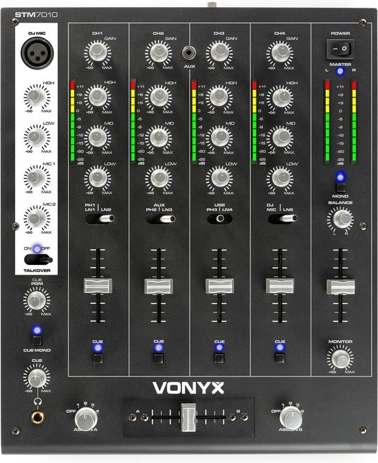 Vonyx STM-7010 Mixer 4-Kanaals DJ Mixer met USB