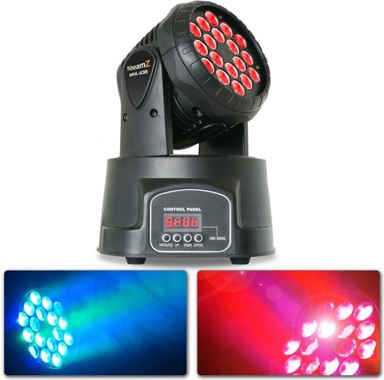 Moving Head Disco Licht met 18x 3W RGB LEDs - BeamZ MHL108MK4 - 11 DMX Kanalen