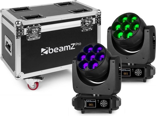 Moving head lichtset - BeamZ MHL740 moving head 7x 40W LED - 2 stuks in flightcase