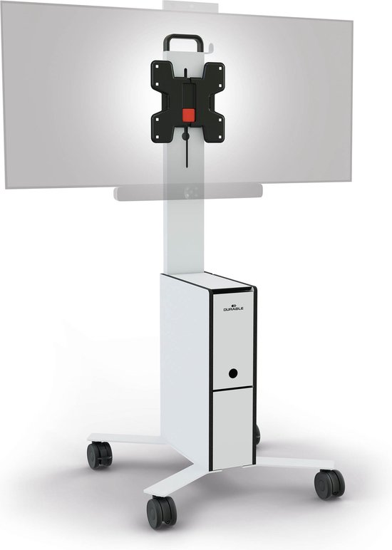 Duurzame 370202 verrijdbare tv-trolley COWORKSATION®, voor tv/monitors 19-43 inch, 3 vakken, wit