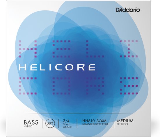 D'Addario HH610 3/4M Helicore hybride bassnarenset, 3/4 schaal, medium spanning