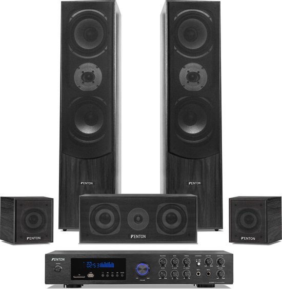 Surround set home cinema - Fenton 5.0 set met versterker en 5 speakers - Bluetooth / mp3 - Zwart