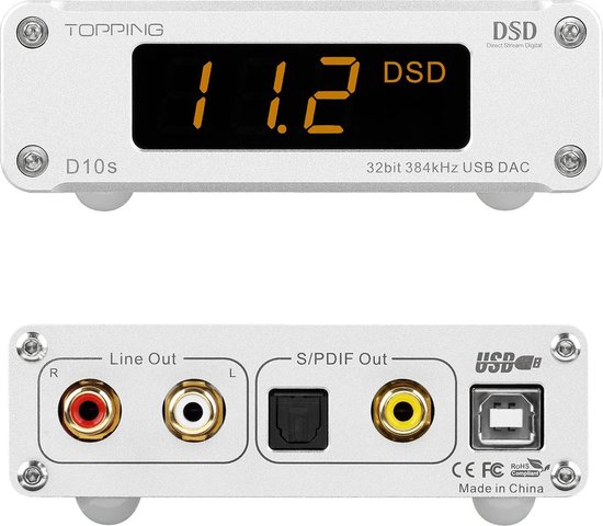 Topping D10S USB DAC ES9038Q2M DSD256 DSD384KHZ zwart - digitaal naar analoog