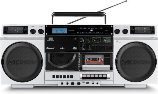 Medion P66538 Retro Radio - jaren 80 - Boombox - Ghettoblaster - DAB+ - CD Speler - Cassette - Bluetooth - MP3 - USB - Vintage