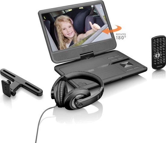 Lenco DVP-1010BK - Portable 10" DVD-speler met USB-hoofdtelefoon-ophangbeugel