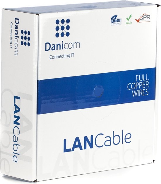 DANICOM CAT6A S/FTP 50 meter internetkabel op rol stug - LSZH (Eca) - netwerkkabel
