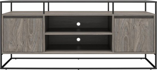 Tv-meubel van glas en onderstel van MDF grijs eiken