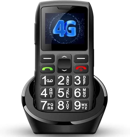 4G - Senioren Mobiele Telefoon - Met Oplaadstation - GSM - Mobiel - Big Button - Grote Toetsen - SOS - Ouderen - FM - Dual Sim - Zwart