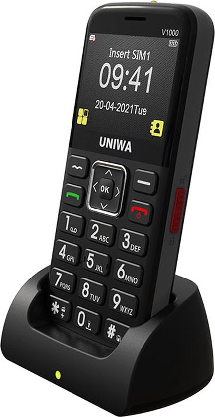 Uniwa V1000 senioren telefoon 4G - Batterij - Bluetooth - Camera - Senioren mobiel - Senioren gsm - SOS noodknop - Grote toetsen - 4G SIM - Docking Station - Luid geluid - FM-Radio -Zaklamp - Bar telefoon - NL en FR menu & handleiding