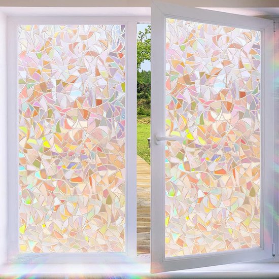 Window Film Opaque Colourful Rainbow Window Film with UV 400 Self-Adhesive Privacy Film Sun Protection Film Inside and Outside for Roof Windows
