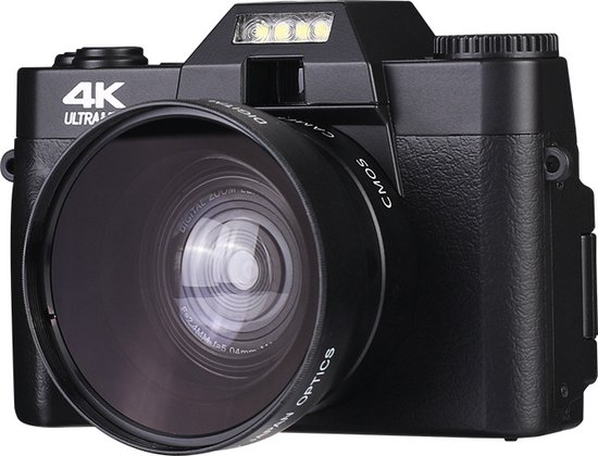 Trendy Digitale 4K Vlog Camera | Met Wi-Fi | + 16 GB Geheugenkaart | + 2 Extra Lenzen