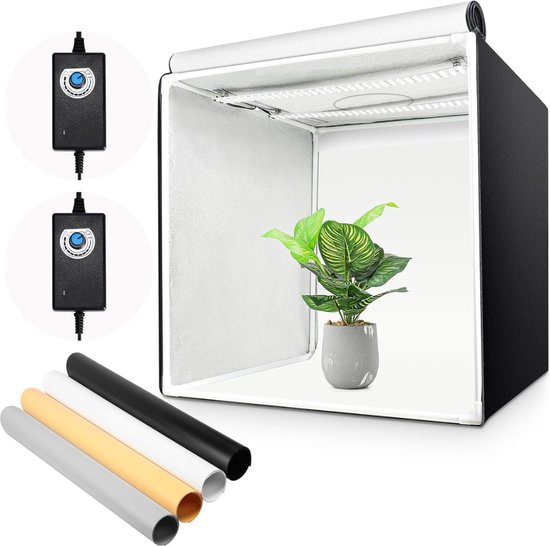 Fotostudioset - 60 x 60 x 60 cm CRI 95+ LED-fotobox lichtbak professionele fotografie lichttent incl. 4 PVC-achtergrondfolies (zwart, zuiver wit, grijs, oranje) herbruikbaar