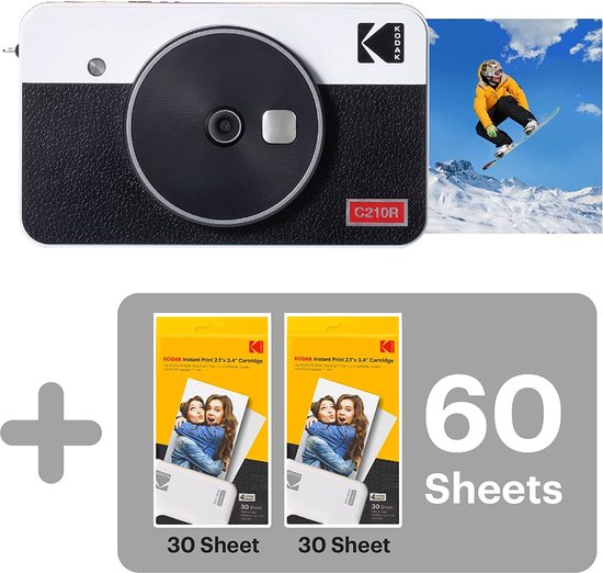 Kodak Mini Shot 2 Retro | 68-Sheet Bundle | Portable Wireless Instant Camera & Photo Printer, Compatible with iOS & Android and Bluetooth Devices, Real Photo (2.1x3.4) 4Pass Technology - White