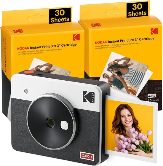 Mini Shot 3 Retro 2-in-1 Portable Instant Camera & Photo Printer White + 60 Sheets Bundle