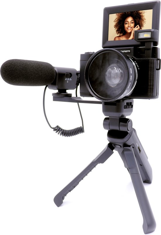 "AGFA PHOTO Kit Vlogging : Caméra VLG-4K avec Objectif Grand Angle, Trépied Powerbank, Télécommande et Microphone - Immortalisez Chaque Moment avec Une Qualité Exceptionnelle !"