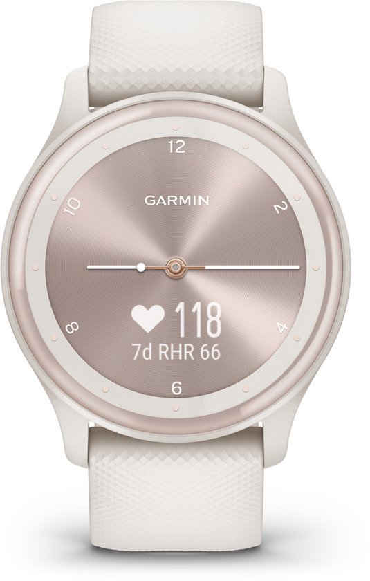Garmin Vivomove Sport - Hybrid smartwatch - Echte wijzers - Verborgen touchscreen - 40mm - Ivoor/ Peach Gold