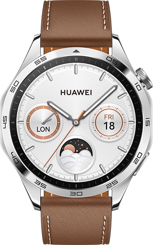 HUAWEI WATCH GT 4 - 46 MM - Bruin Leder Horlogeband - Verbeterd 24/7 gezondheidsbeheer - Tot 2 weken batterijduur - Compatibel met iOS & Android