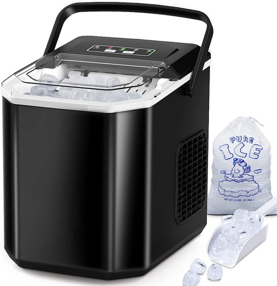 IJsblokjesmachine - 1.3 - 4-6 Min - IJsmachine - IJsblokjes - 12 KG / 24u - Draagbaar Met Handvat - Incl. IJsschep, Mand en Montagegreep