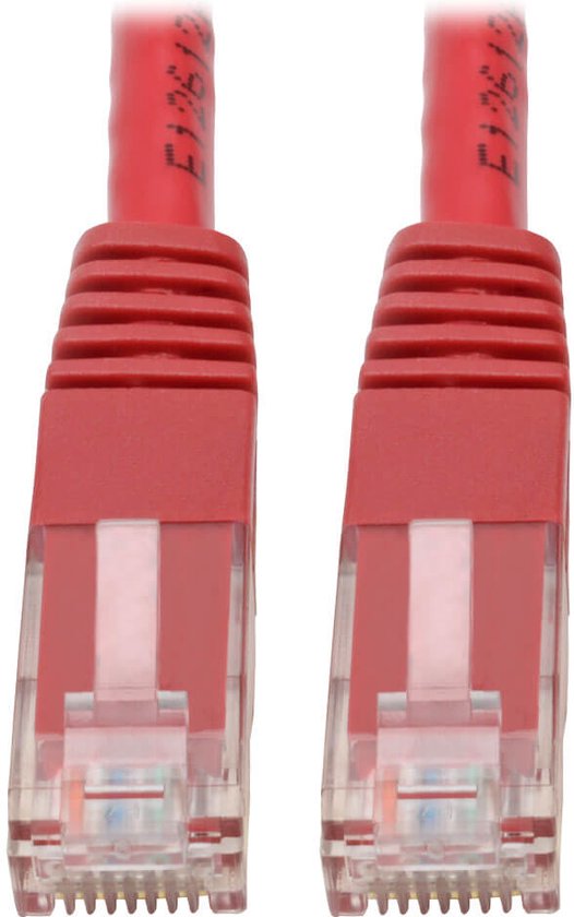 Tripp-Lite N200-015-RD Premium Cat5/5e/6 Gigabit Molded Patch Cable, 24 AWG, 550 MHz/1 Gbps (RJ45 M/M), Red, 15 ft. TrippLite