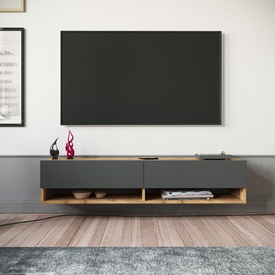 TV Kast Reuben - TV Meubel - TV meubel - 2 Opbergvakken - 140x31,5x29,5cm - Houtkleurig en Antraciet - Sierkast