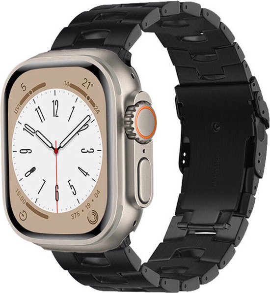 Strap-it Titanium Band - Geschikt voor Apple Watch bandje - Series 1/2/3/4/5/6/7/8/9/SE - Zwart - Luxe titanium schakel band met RVS vlindersluiting - iWatch bandje voor maat: 38 mm 40 mm 41 mm