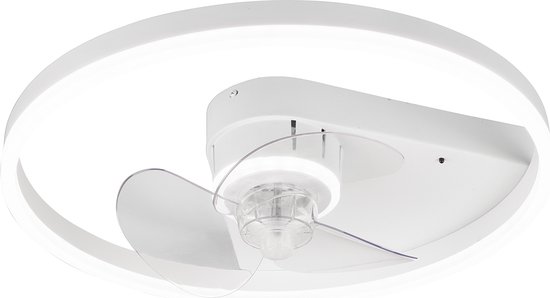LED Plafondlamp met Ventilator - Plafondventilator - Torna Borkino - 30W - Aanpasbare Kleur - Afstandsbediening - Dimbaar - Rond - Mat Wit - Aluminium