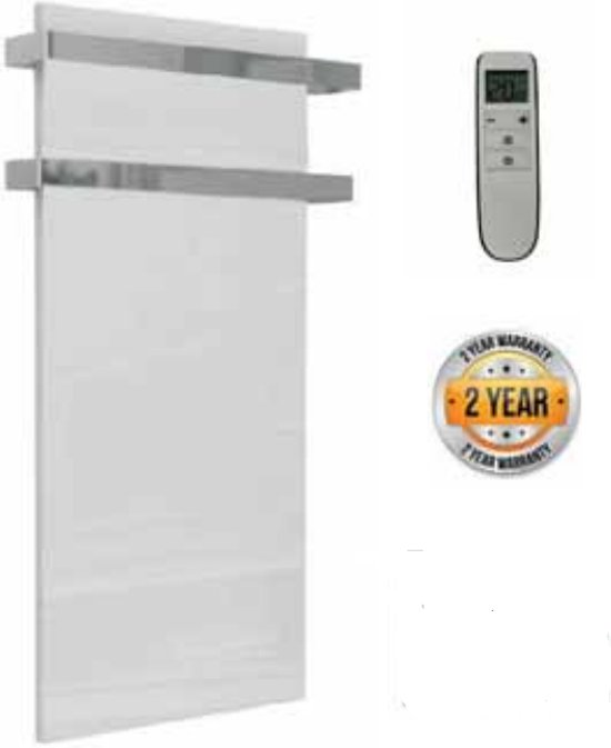 Glazen infrarood badkamer verwarmingspaneel / handdoekverwarming | inclusief afstandsbediening | infrarood | 600 Watt | 60x90 CM | wit | Alkari