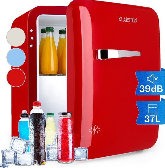 Klarstein Audrey mini koelkast met vriesvak - Inhoud 37 liter - Minibar - Drankenkoelkast - 5 liter vriesvak - 38 dB - Retro design - Rood