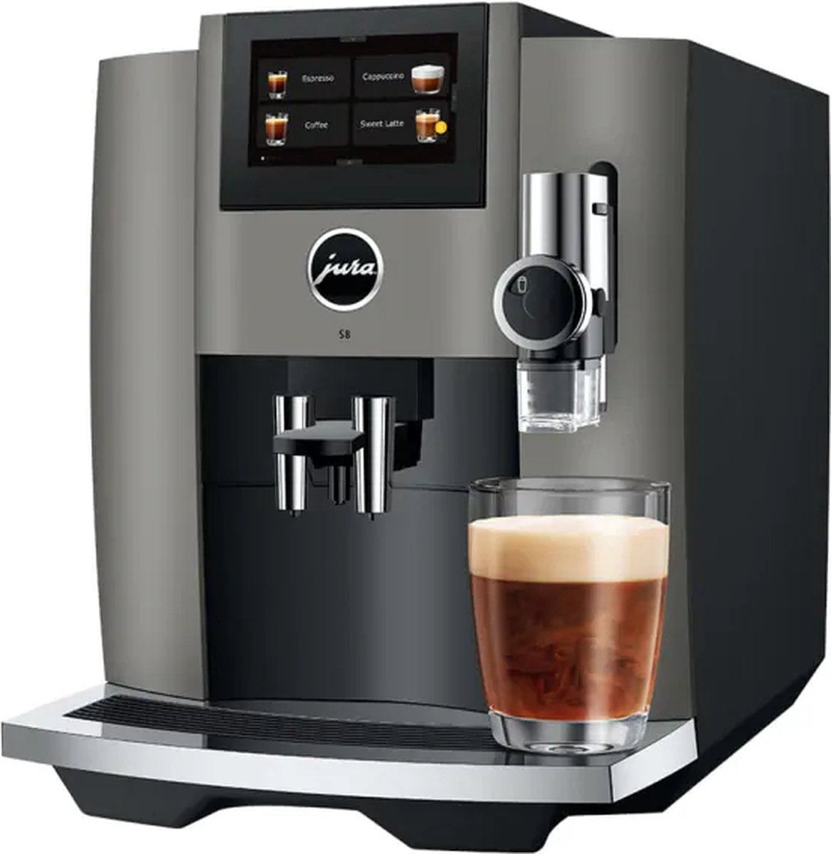JURA S8 - Volautomatische espressomachine - Dark Inox - EB - incl. gratis schoonmaakpakket twv 37,99 en gratis koffiebonen van LUDIQX Koffie