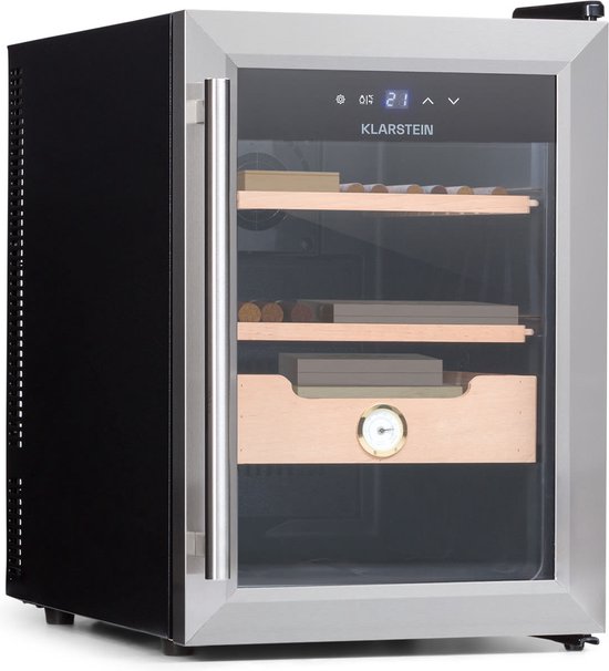 Klarstein El Presidente 37 - Humidor 37 liter - Klimaatkast voor Sigaren - Cederhout & Edelstaal - Thermo-elektrisch koelsysteem - Luchtvochtigheid van 75% - 26 dB