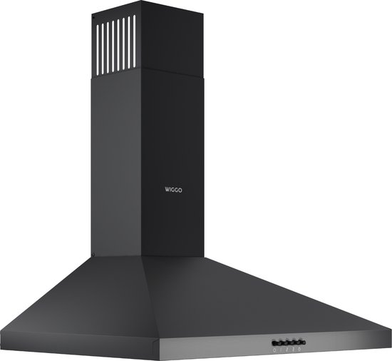 Wiggo WE-A630P(B) - Wandschouw Afzuigkap - 60 cm - 680m³/h - 3 standen - Energieklasse A - Zwart- Koolstoffilters meegeleverd