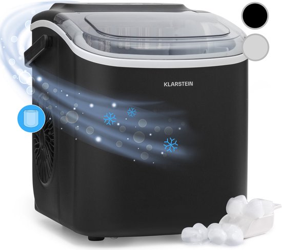Klarstein Ijsblokjesmachine Voor Thuis - Kamperen - Gastronomie - Snelle Mini Ijsblokjesmachine - Klein - Professionele Ijsmaker Voor Grote En Kleine Ijsblokjes - Zelfreinigend - 1 -3 Liter Watertank - 12 Kg Ijs In 24 Uur - Zwart