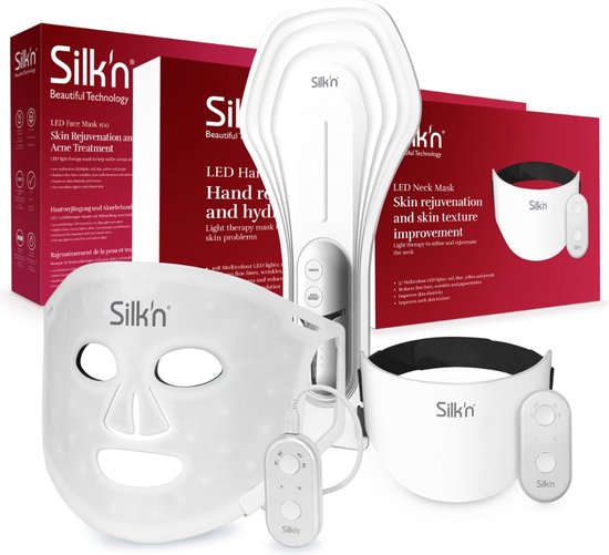 Silk’n LED Face mask bundle - Gezichtsmasker - met LED-technologie - Geschenkset 3 stuks: nek, handen en gezicht maskers